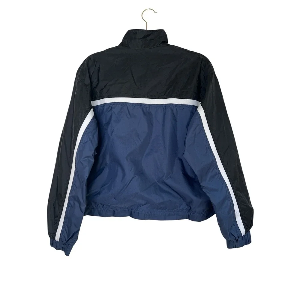 Vintage Nike Windbreaker Jacket Navy Blue Black White Stripe Full Zip Kids Med